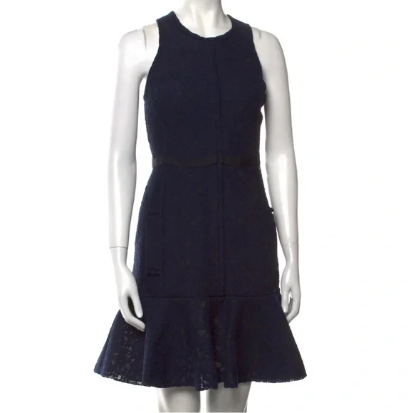 Lanvin | Dresses | Lanvin Navy Lace Kneelength Ruffle Dress W Exposed  Zipper L 42 | Poshmark